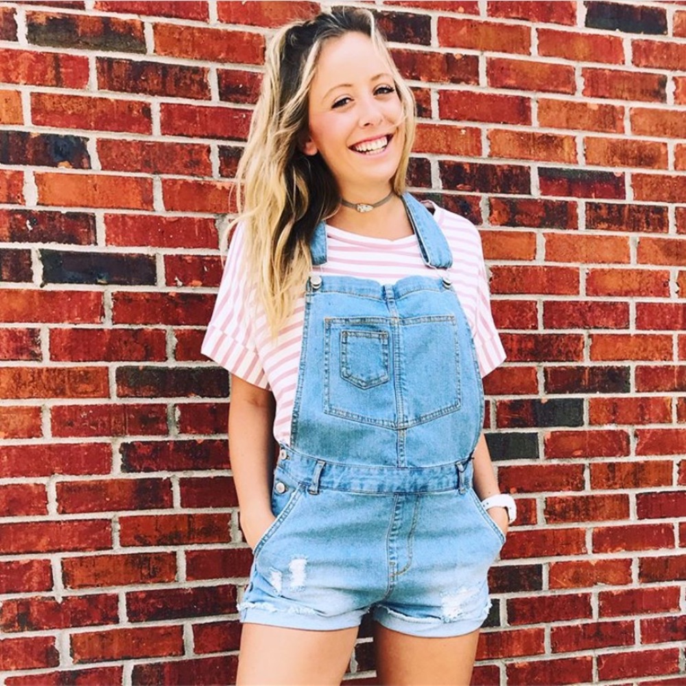 Denim overall shorts